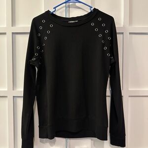 Daisy Fuentes Black Eyelet Women's Crop Top hardware design shirt